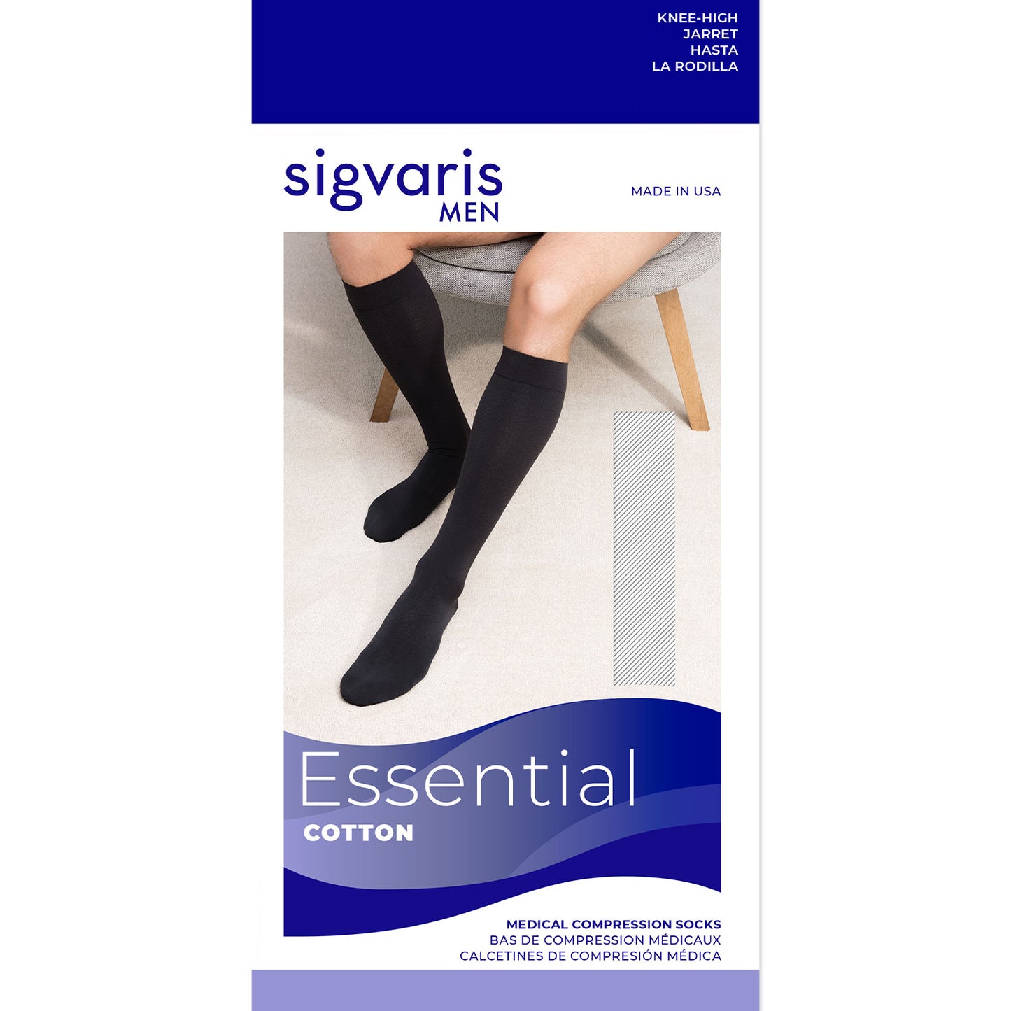 Sigvaris Essential 232 Cotton Men's Knee Highs w/Grip Top 20-30 mmHg