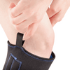 Actimove Sport Knee Brace Adjustable Horseshoe, Simple Hinges, Condyle Pads: Product detail shot of someone pulling up the brace using the side loops- easy application.