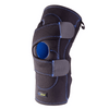 Actimove Sport Left PF Knee Brace Lateral Support Simple Hinges, Condyle Pads, J-shaped Buttress: Product detail image featuring sleeve design with special lateral patellar femoral support and simple hinges for extra stability.