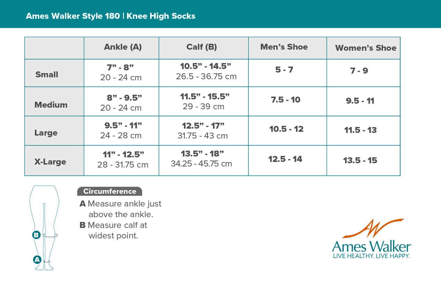 AW 180 E-Z Walker Plus Diabetic Knee Highs Socks for Sensitive Feet 8-15 mmHg