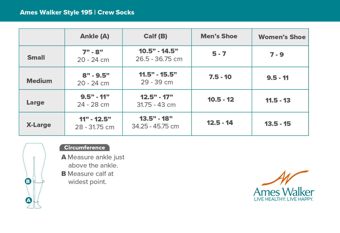 AW 195 E-Z Walker Sport Crew Socks 8-15 mmHg