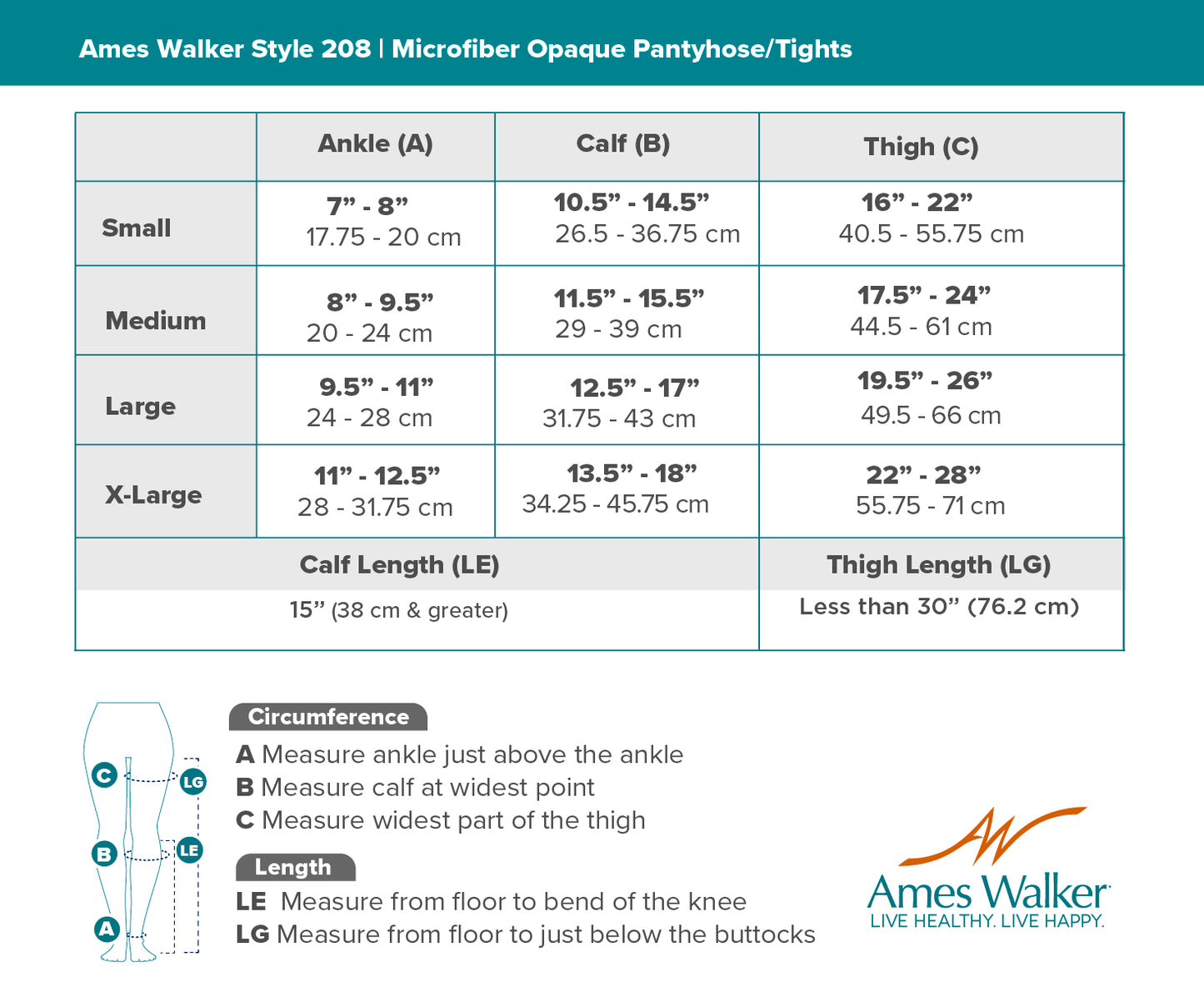 AW 208 Microfiber Opaque Pantyhose/Tights 15-20 mmHg