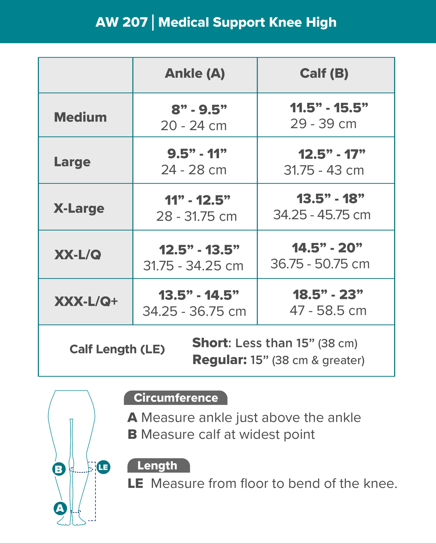 AW Style 207 Medical Support Knee Highs Closed Toe w/Silicone Band - 20-30 mmHg