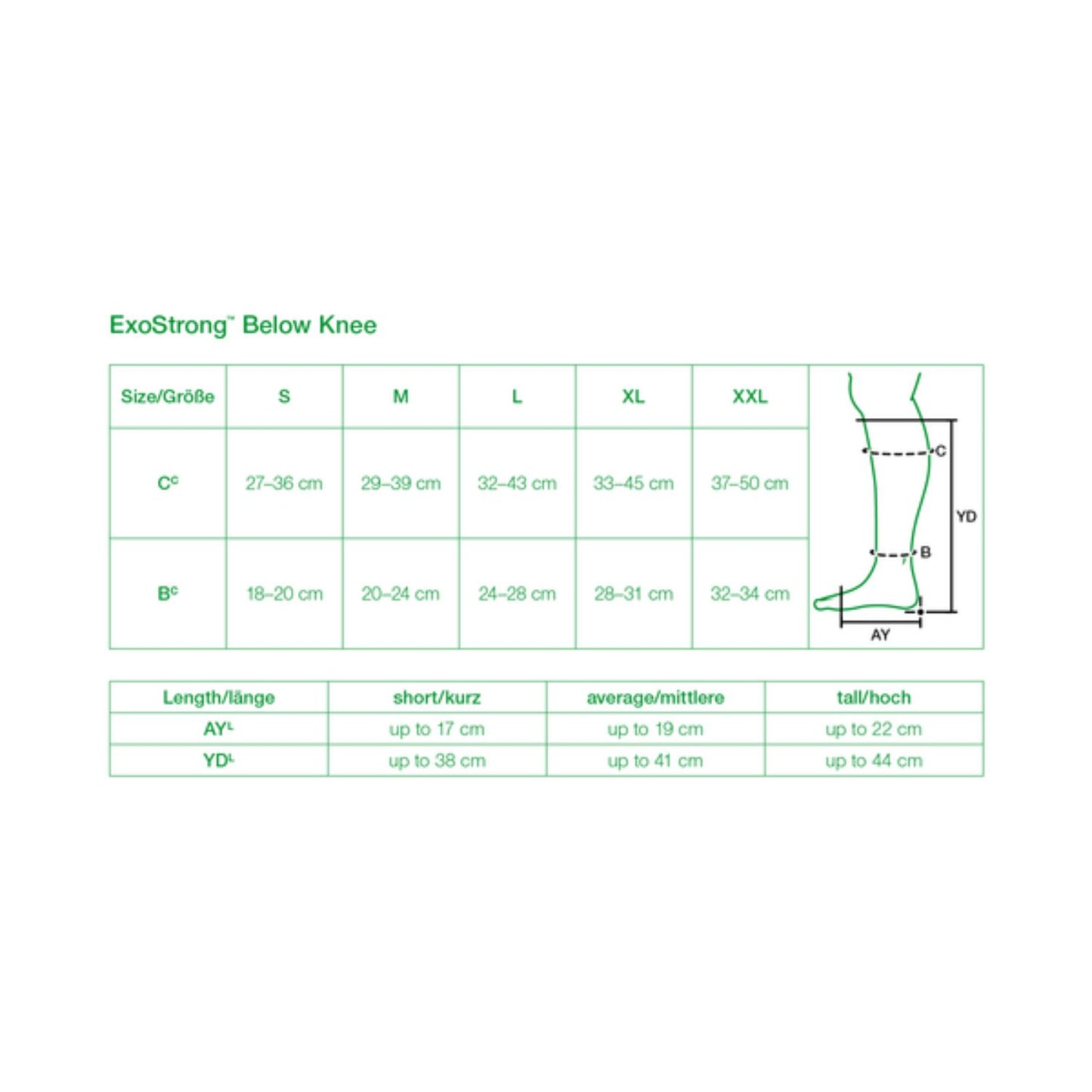 L& R Solaris ExoStrong Below Knee Size Chart