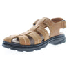 Tan Hunter Fisherman Sandal with removable footbed, angled side view