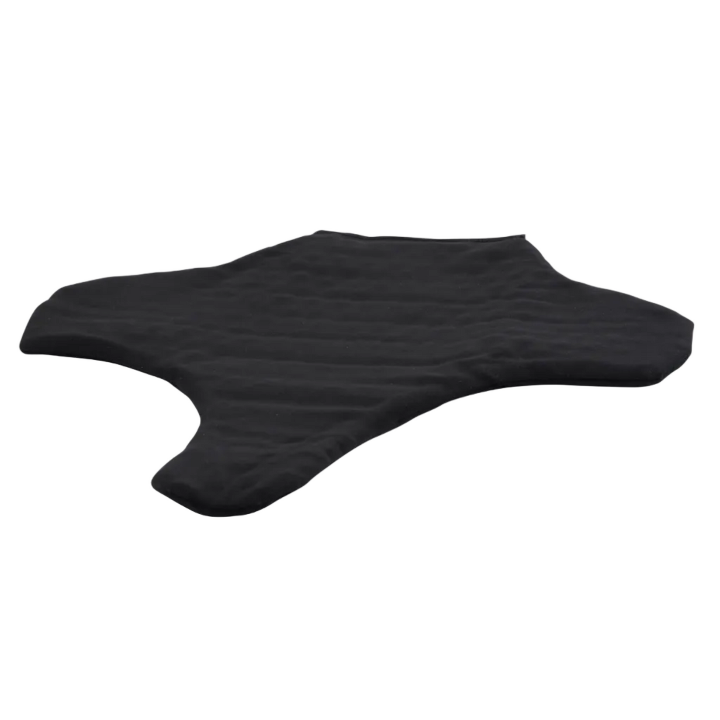 A black intimate female genital pad shown on a plain white background.