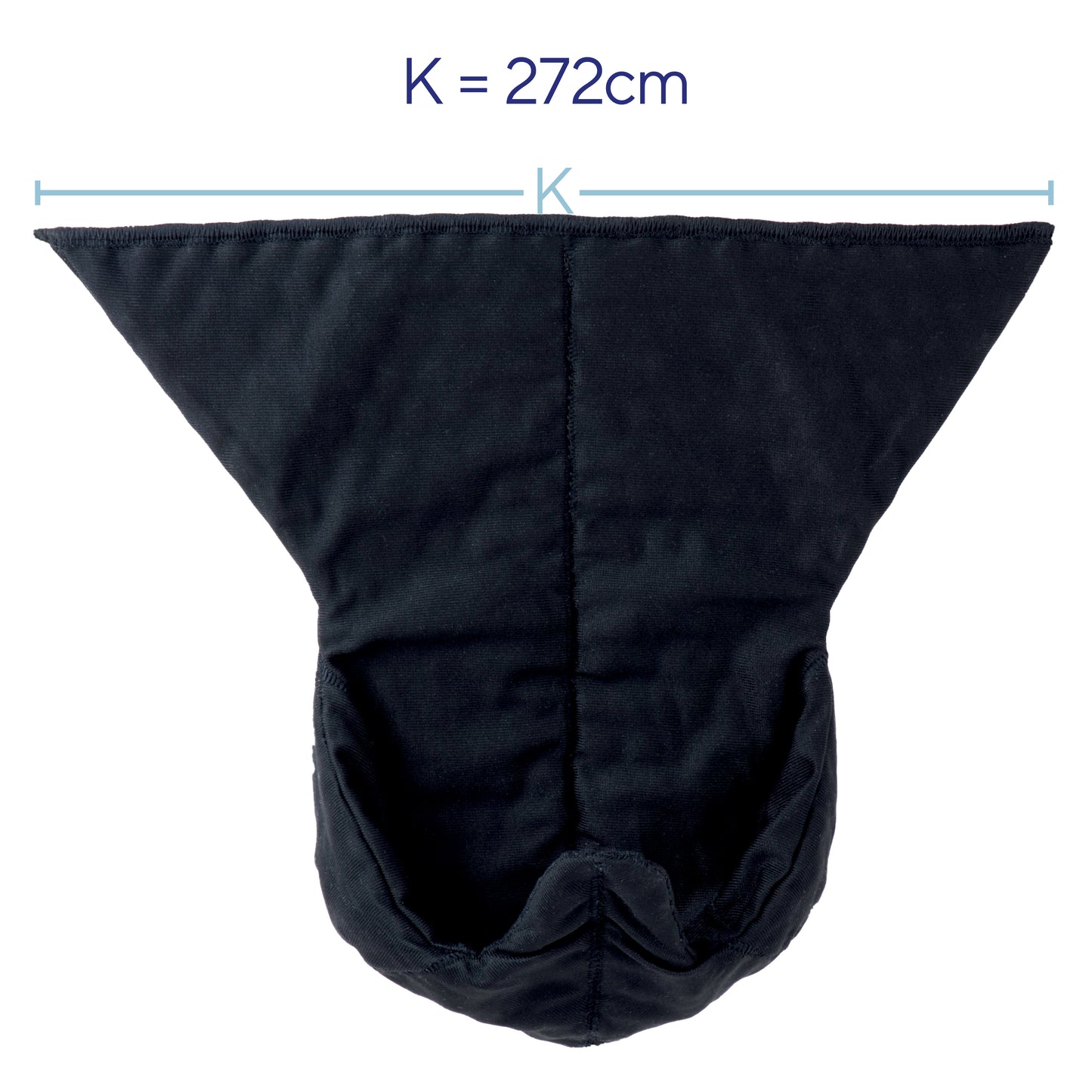 A black pad shown flat against a white background, with a blue measurement line across the top indicating width K = 272cm.