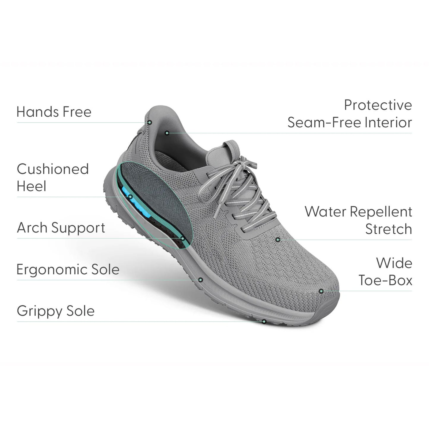 Orthofeet Men's Tilos Athletic Shoes Grey Hands Free Shoe Cushioned Heel