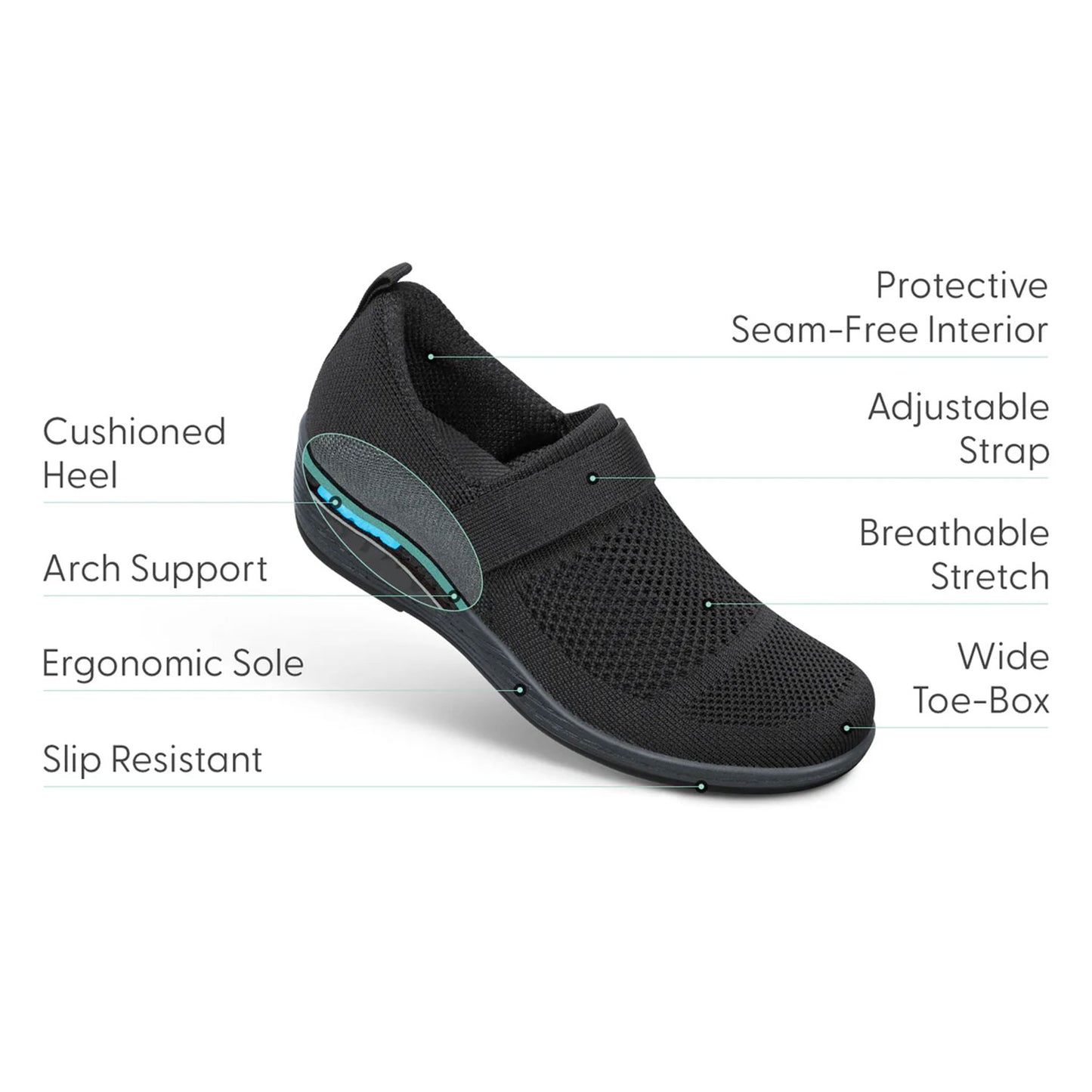 Orthofeet Women's Eve Casual Shoes Black Diagram