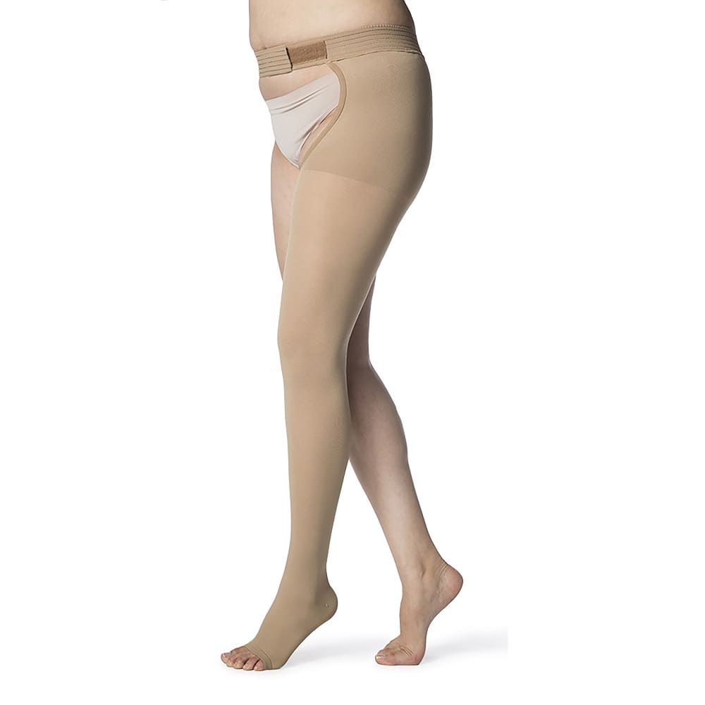 Sigvaris Essential 863 Opaque Open Toe Left Thigh w/Waist Attachment 30-40 mmHg