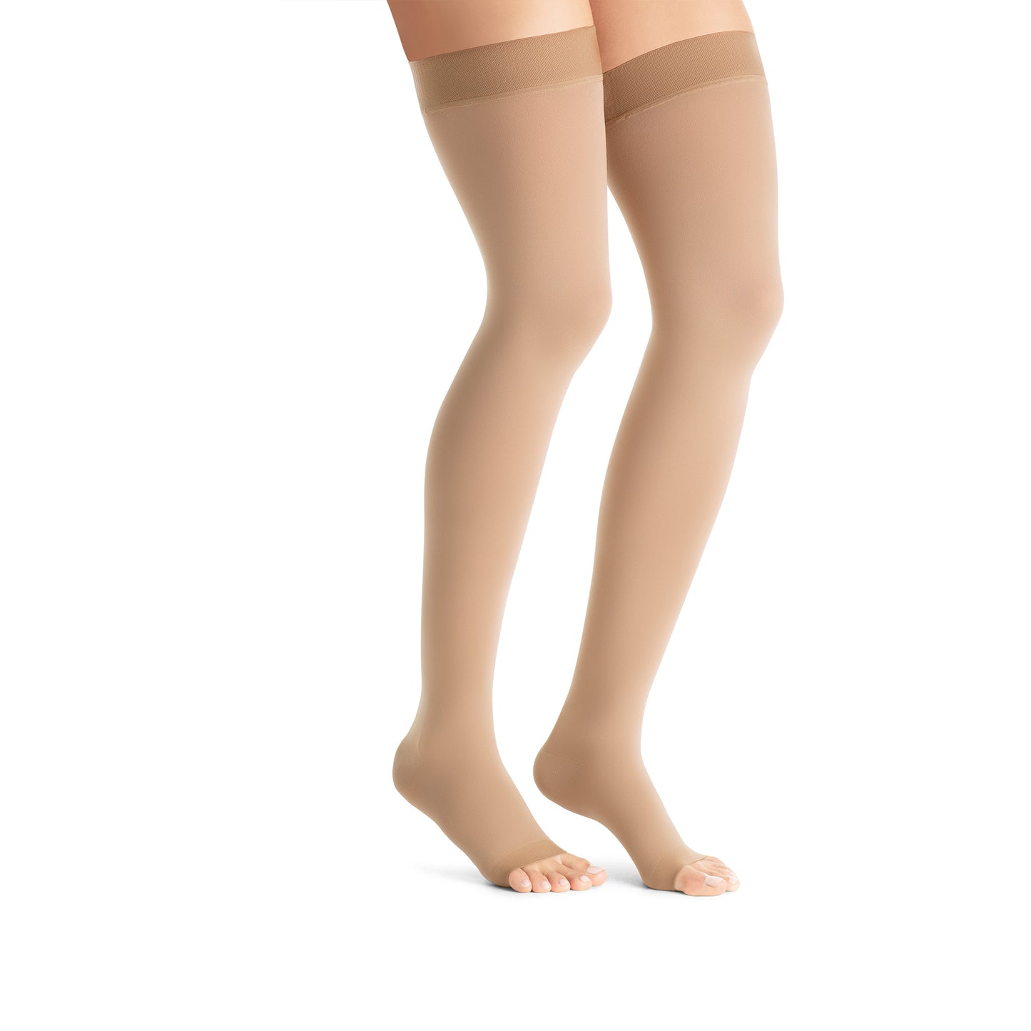 Jobst Opaque Open Toe Maternity Thigh Highs w/Top Band - 20-30 mmHg Caramel