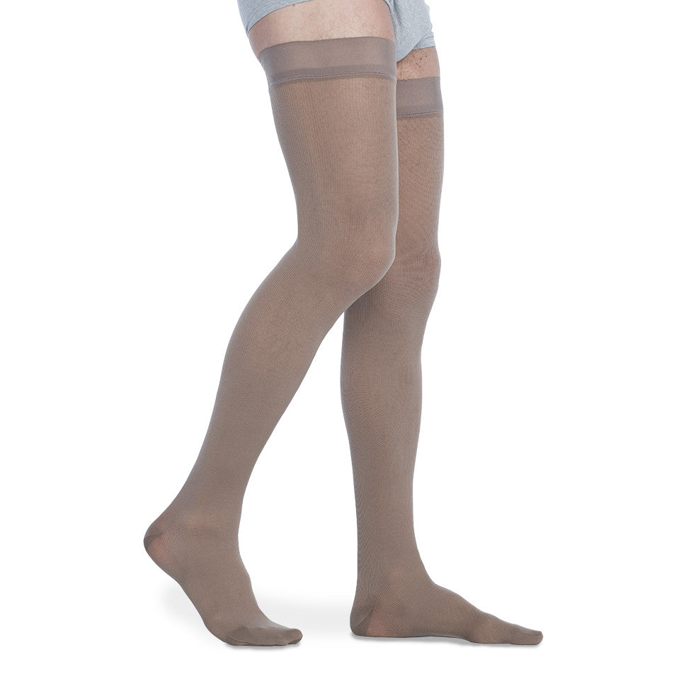 Sigvaris 823 Men's Midtown Microfiber Thigh Highs w/Grip Top - 30-40 mmHg - Tan-Khaki