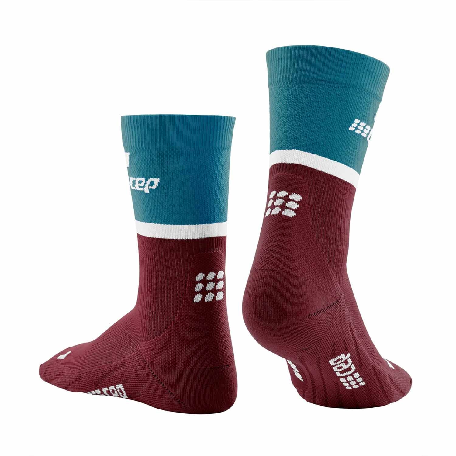 CEP Women's The Run Mid Cut Compression Socks 4.0 Petrol Dark Red