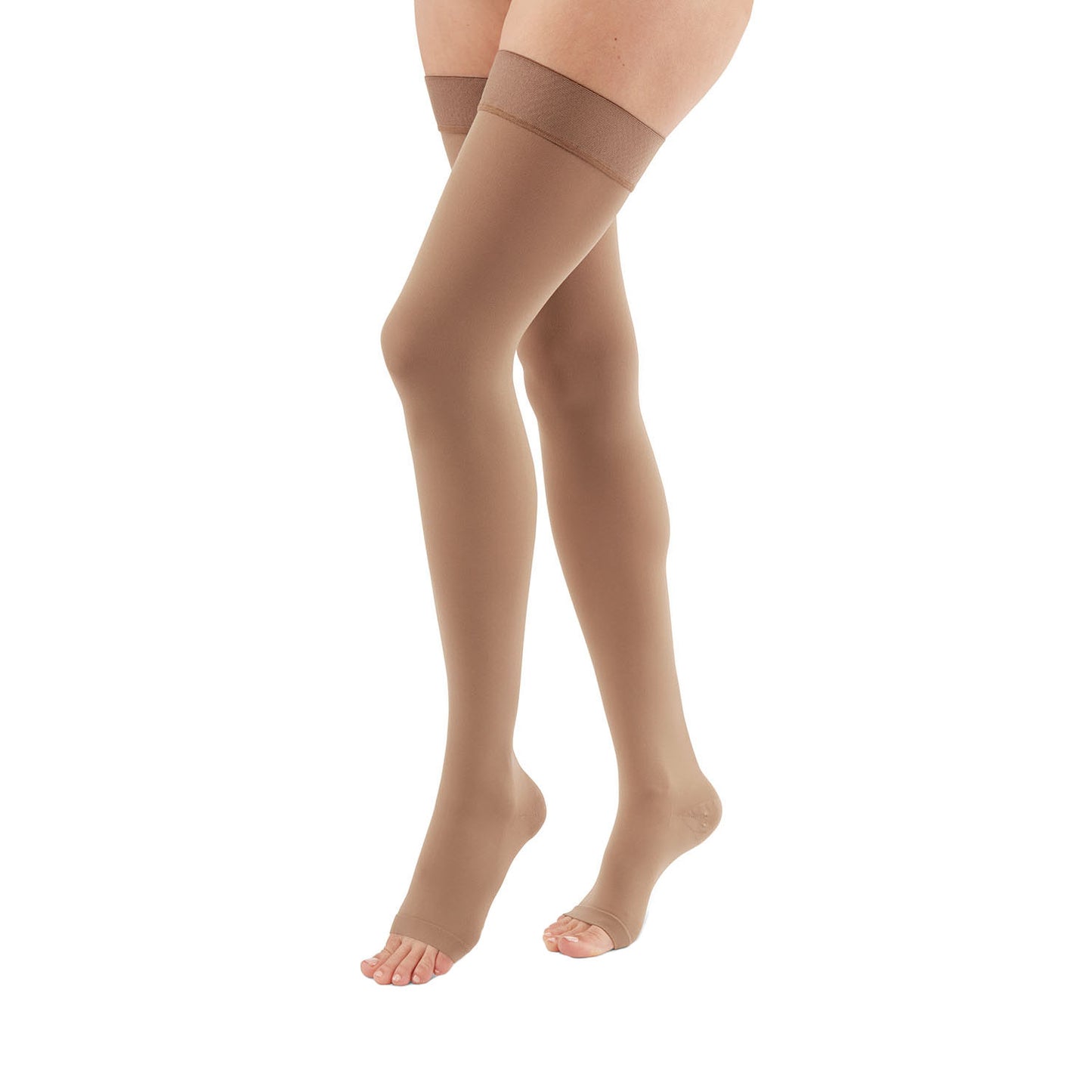 Medi Duomed Advantage Soft Opaque Open Toe Thigh Highs w/Beaded Band - 15-20 mmHg - Almond