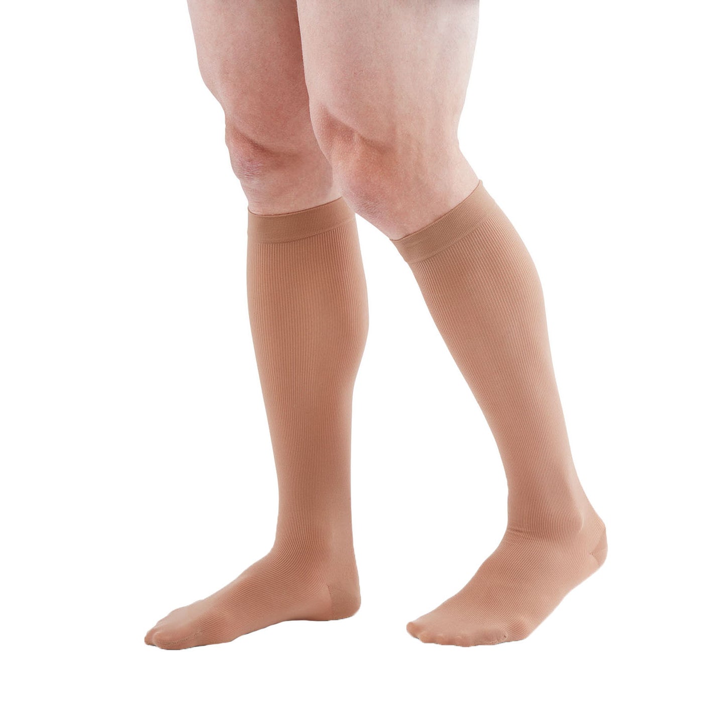Medi Duomed Patriot Men's Ribbed Closed Toe Knee High Socks - 20-30 mmHg - Tan