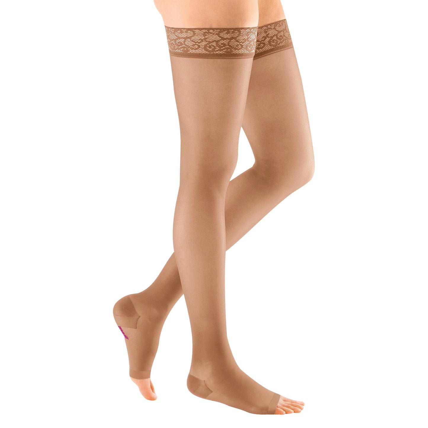 Medi Sheer & Soft Open Toe Thigh Highs w/ Lace Band - 20-30 mmHg - Natural