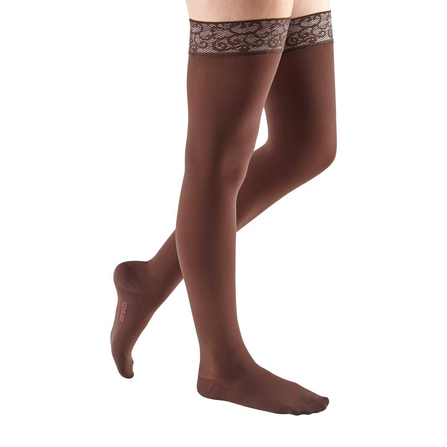 Medi Comfort Closed Toe Thigh Highs w/Lace Band - 30-40 mmHg - Chocolate