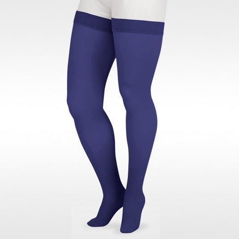 Juzo 2001 Soft Thigh Highs w/Silicone Band 20-30 mmHg - Juzo 2001 Soft Closed Toe Thigh Highs w/ Silicone Band Border Navy