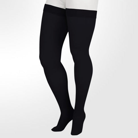 Juzo 2001 Soft Thigh Highs w/Silicone Band 20-30 mmHg - Juzo 2001 Soft Closed Toe Thigh Highs w/ Silicone Band Border Black