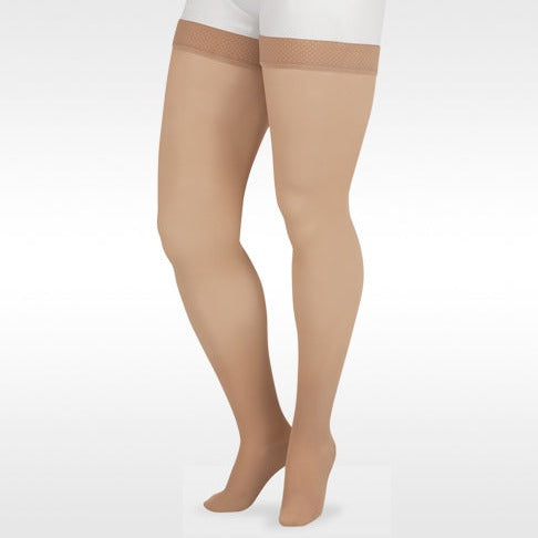 Juzo 2001 Soft Thigh Highs w/Silicone Band 20-30 mmHg - Juzo 2001 Soft Closed Toe Thigh Highs w/ Silicone Band Border Beige