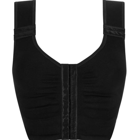 Amoena Lymph Flow Wire Free Front Closure Bra Long - Lymph Flow Long Wire Free Front Closure Bra - black front