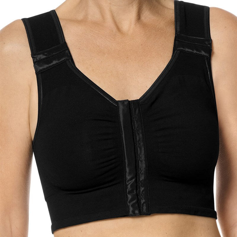 Lymph Flow Long Wire Free Front Closure Bra - black front