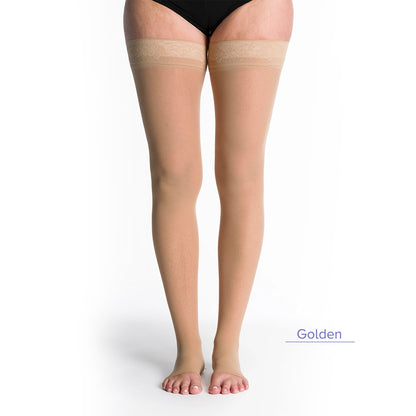 Sigvaris Style 782 Women's Sheer Open Toe Thigh Highs w/Grip Top 20-30 mmHg Golden