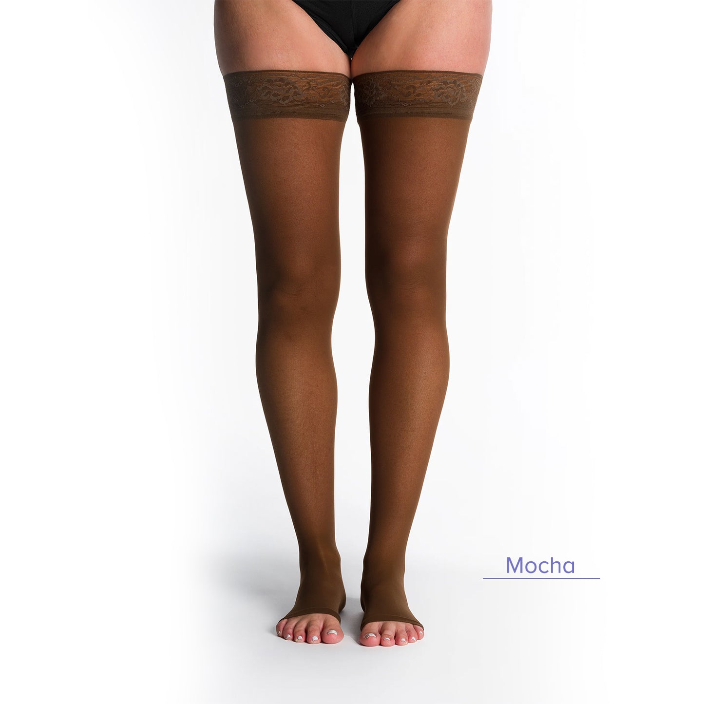 Sigvaris Style 782 Women's Sheer Open Toe Thigh Highs w/Grip Top 20-30 mmHg Mocha