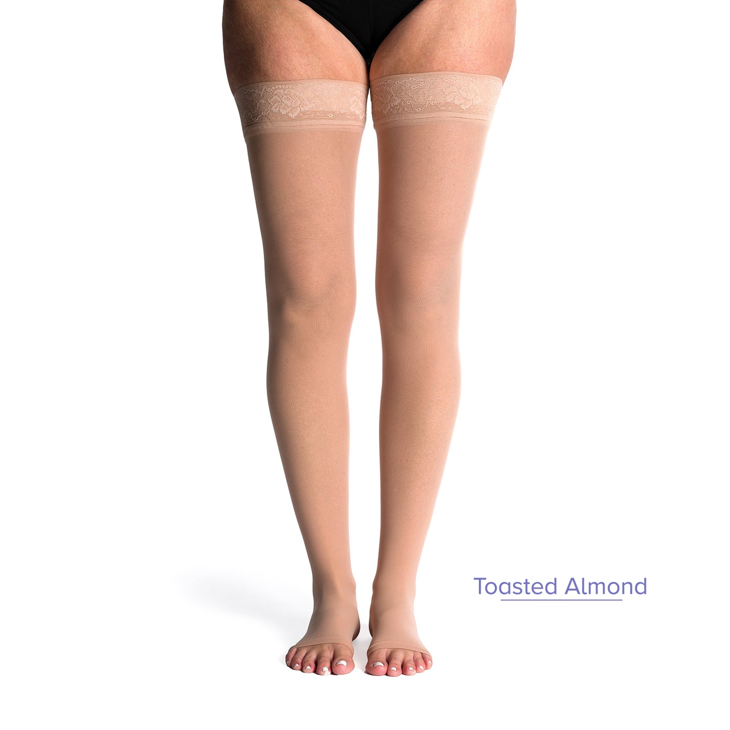 Sigvaris Style 782 Women's Sheer Open Toe Thigh Highs w/Grip Top 20-30 mmHg Toasted Almond