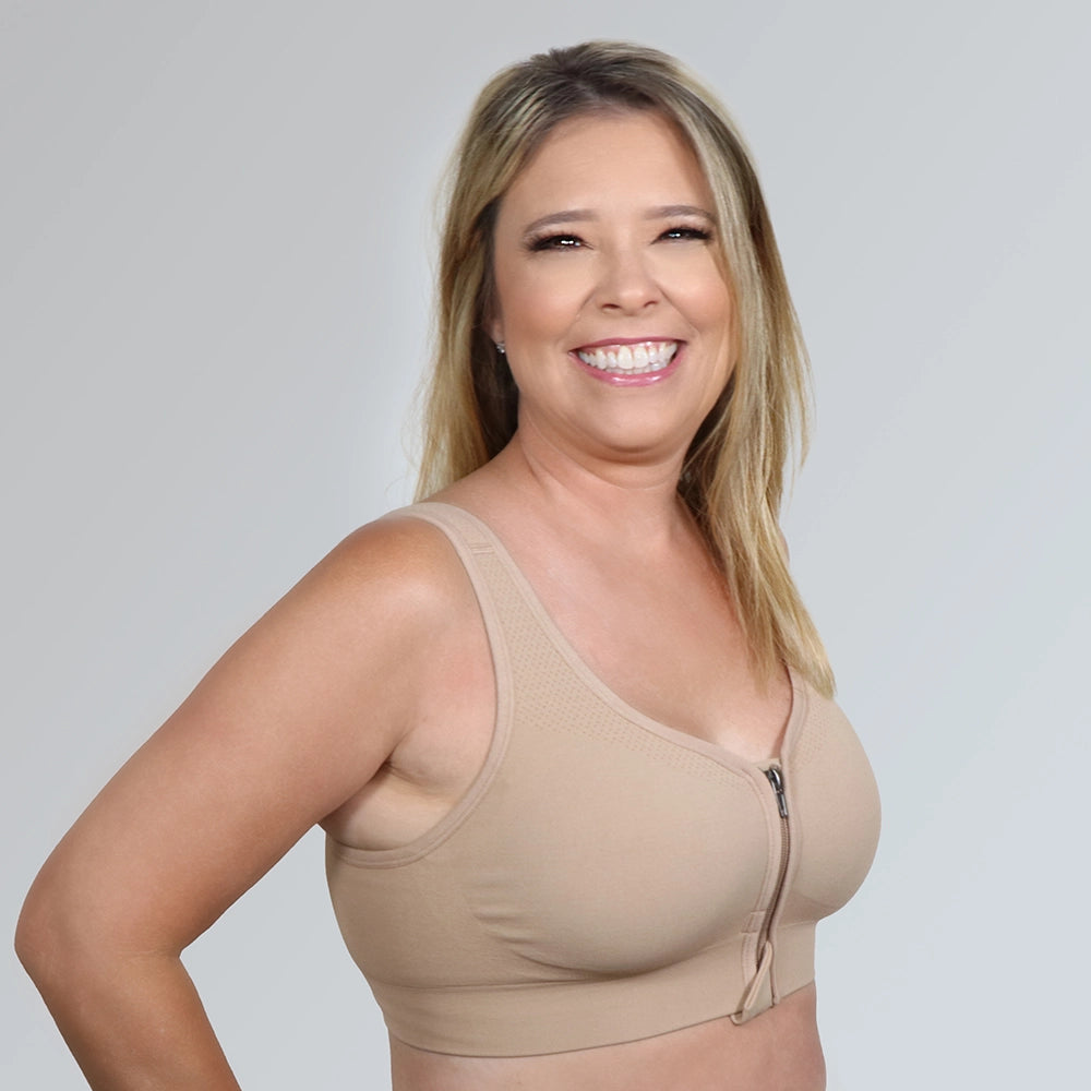 Woman wearing the ABC 521 Sand compression bra