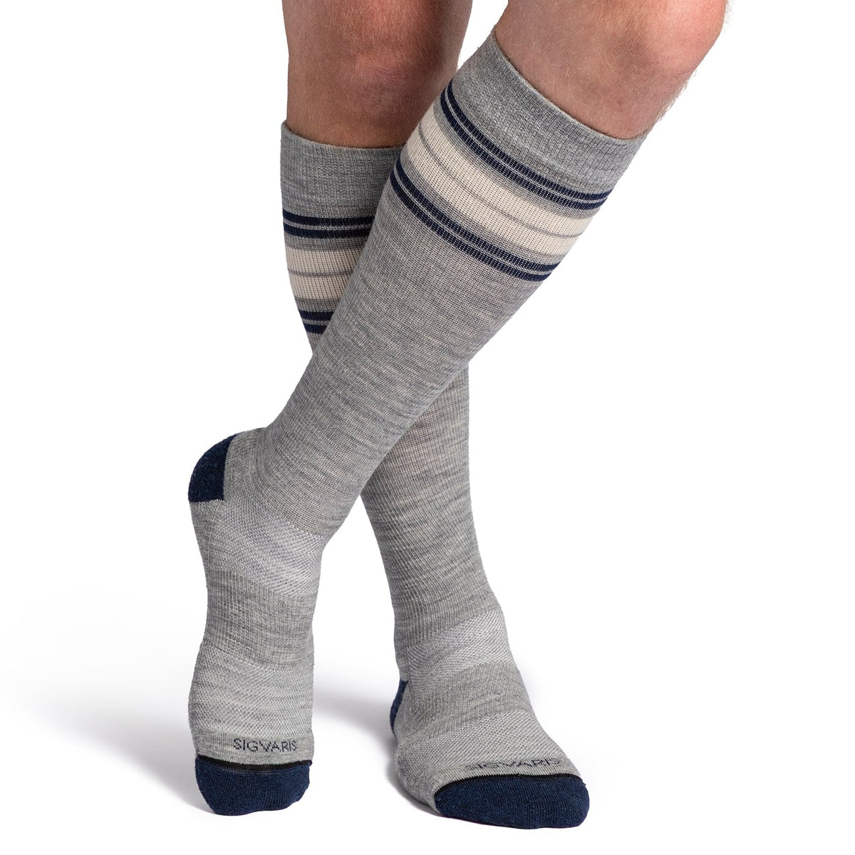 Sigvaris Motion Thermoregulating Wool Knee High 20-30mmHg Grey with stripes