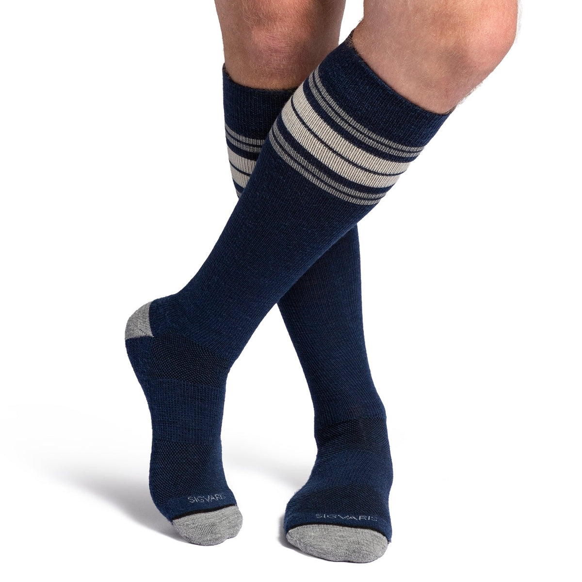 Sigvaris Motion Thermoregulating Wool Knee High 20-30mmHg Dark Navy with stripes