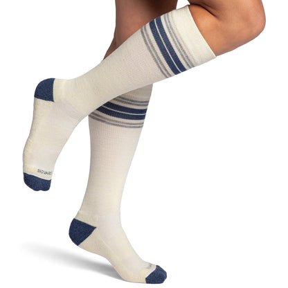 Sigvaris Motion Thermoregulating Wool Knee High 20-30mmHg Cream with navy and grey stripes