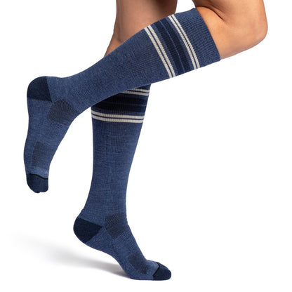 Sigvaris Motion Thermoregulating Wool Knee High 20-30mmHg Denim Blue with stripes