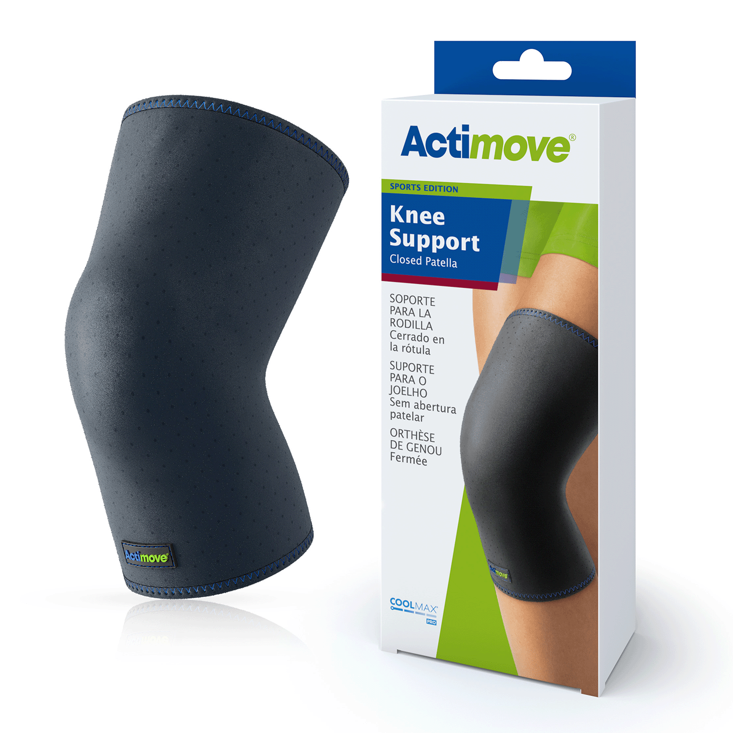 Actimove Sport Knee Support Closed Patella: Hero image in navy