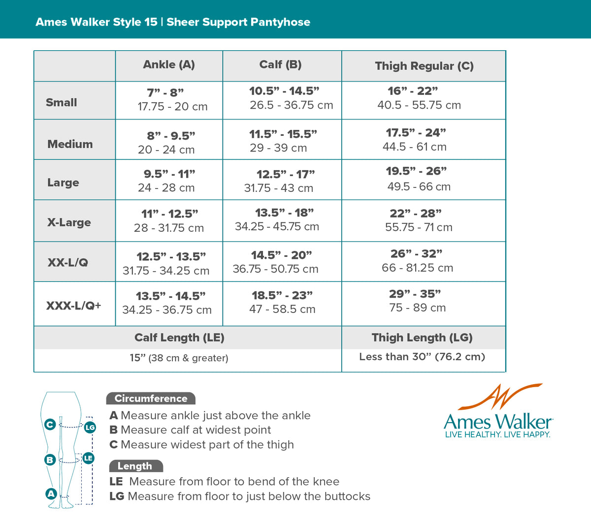 AW Style 15 Sheer Compression Pantyhose | Ames Walker