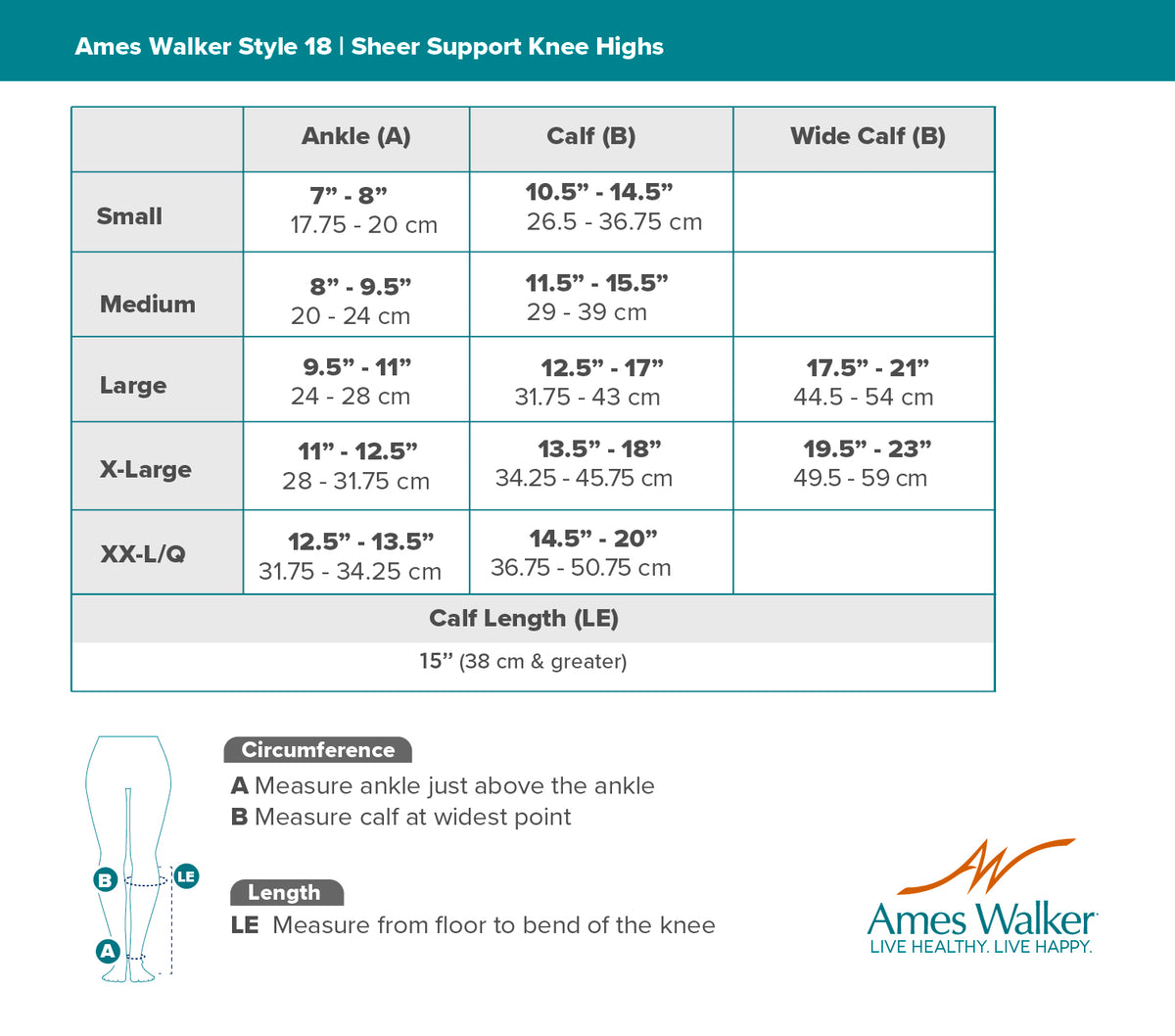 AW Style 18 Sheer Support Knee Highs 20-30mmHg | Ames Walker