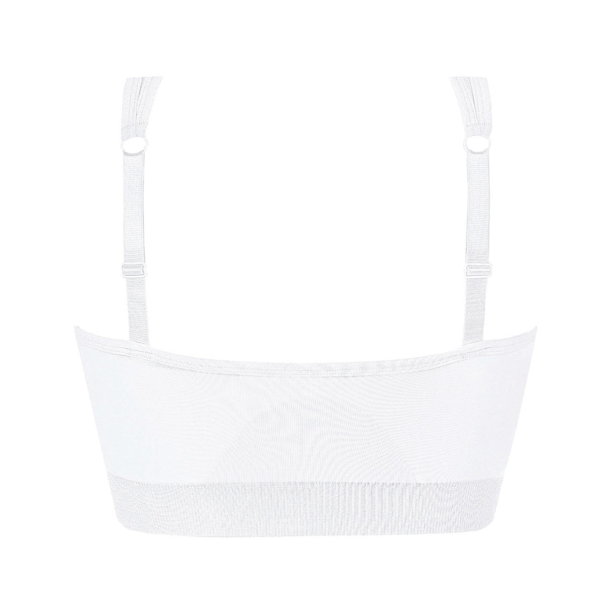 White seamless underwire bra with adjustable shoulder straps and a wide ribbed band at the bottom, shown against a plain white background.
