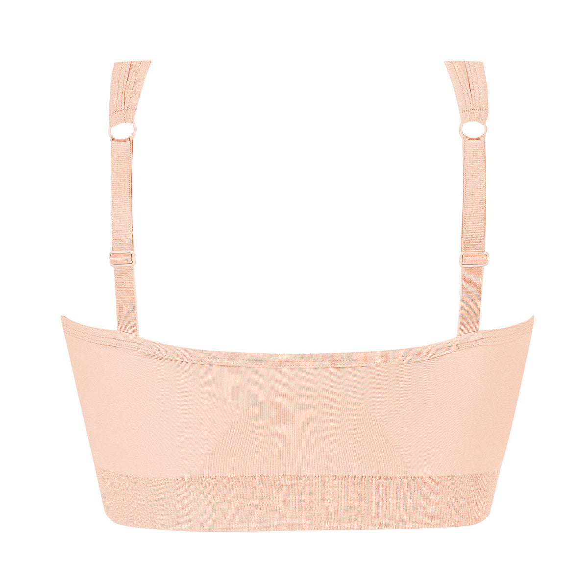 A light peach-colored seamless underwire bra with adjustable shoulder straps and a wide, comfortable band, shown against a plain white background.
