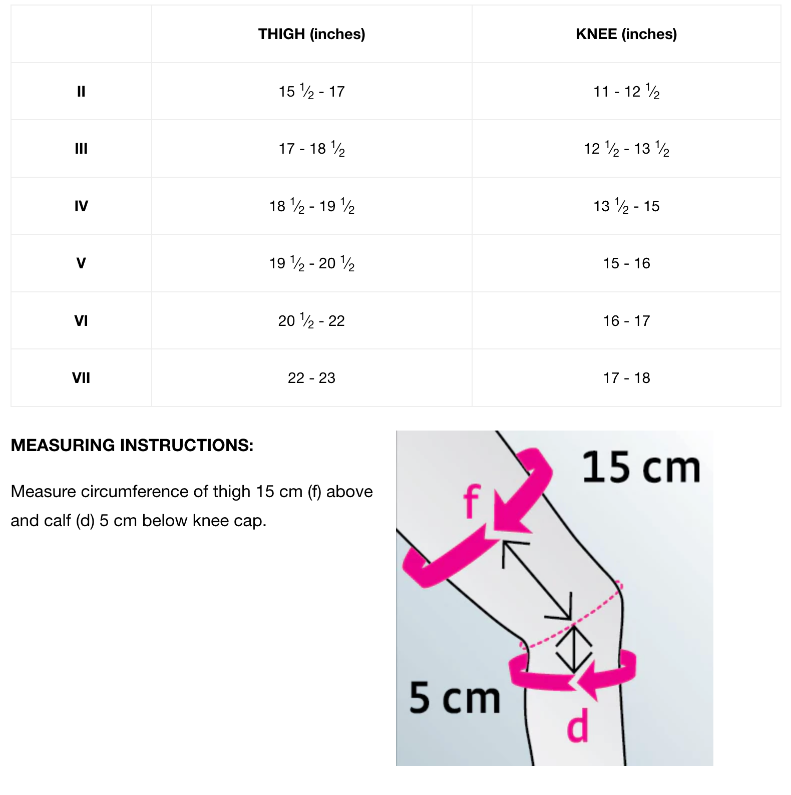 DocOrtho Knit Knee Support Size Chart