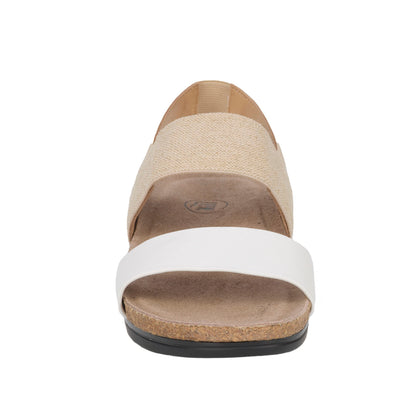 Beige and white sandal on a white background