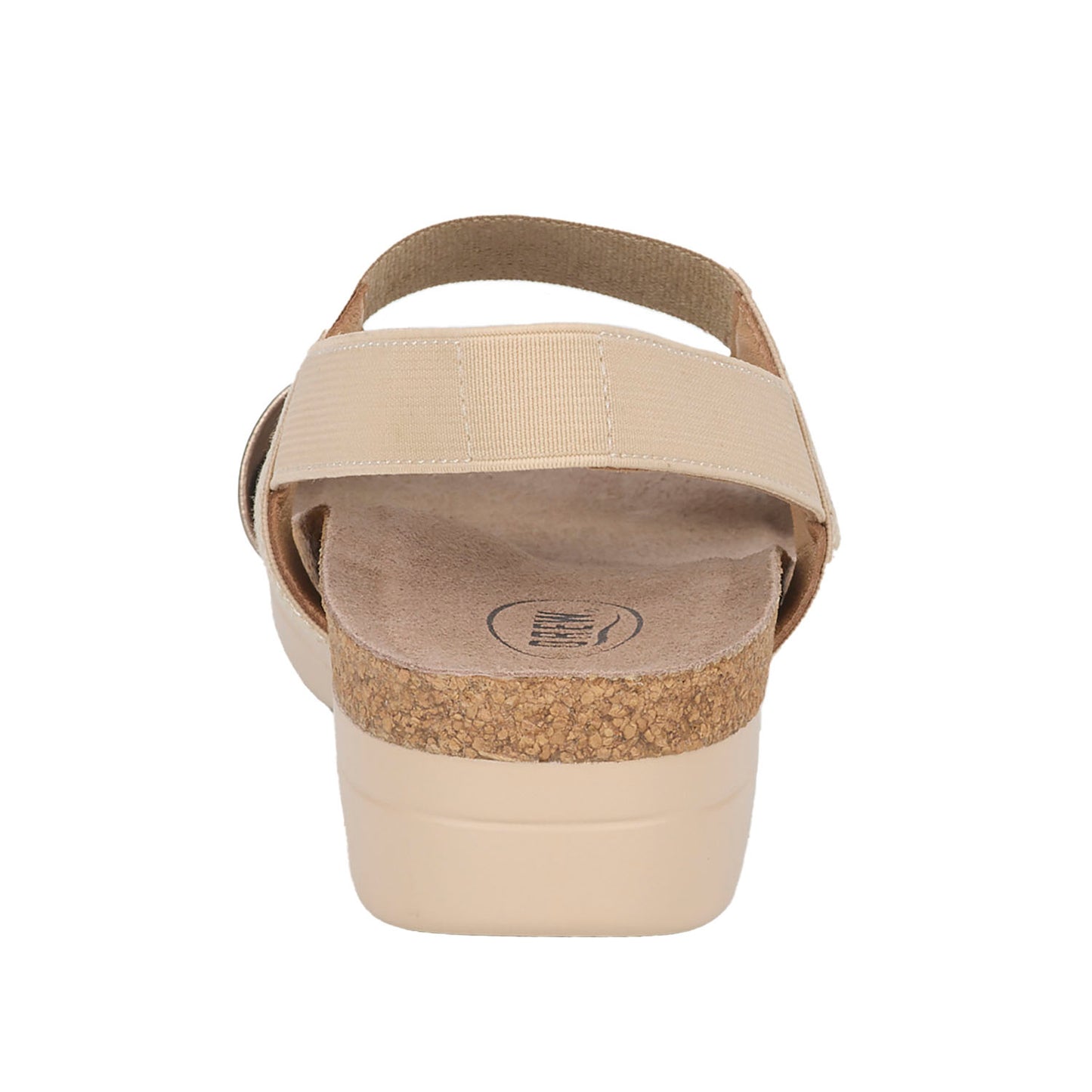 Beige sandal with cork sole on a white background