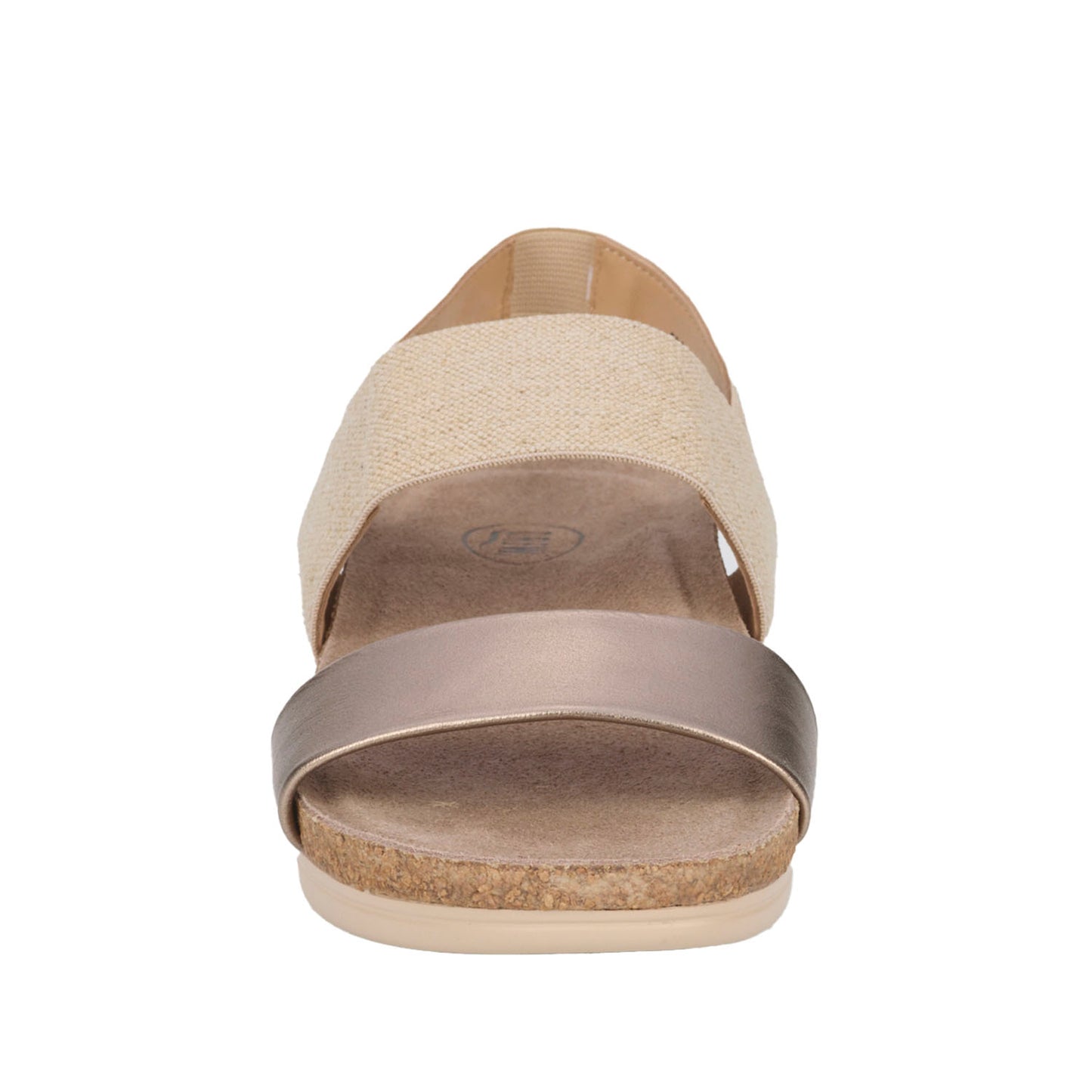 Beige sandal with cork sole on a white background
