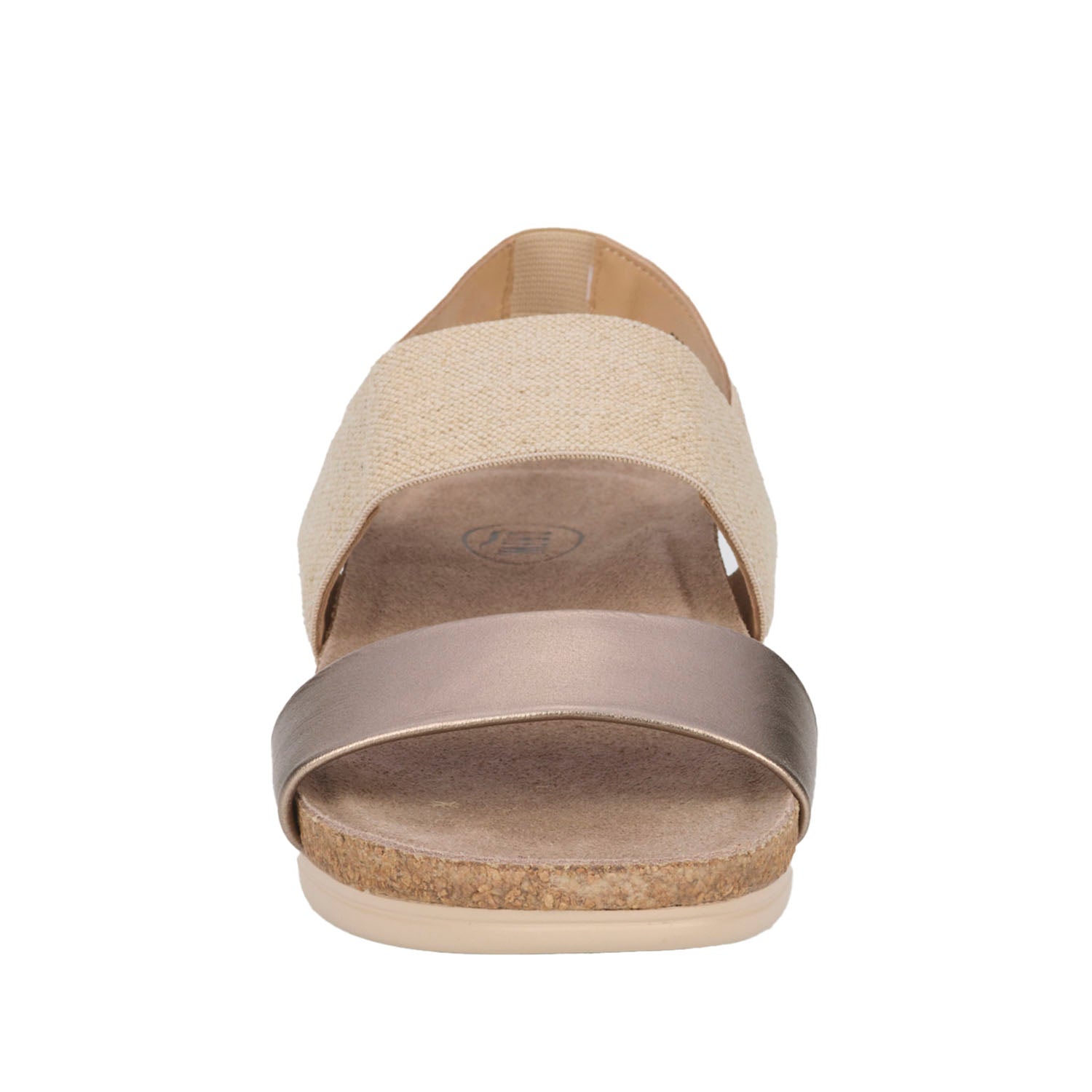 Beige sandal with cork sole on a white background