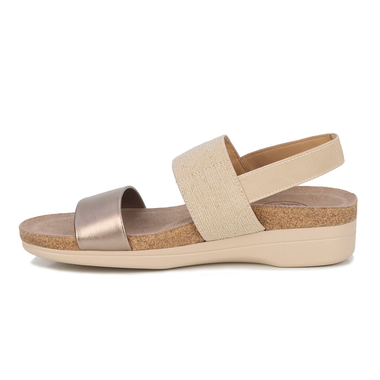 Beige sandal with cork sole on a white background