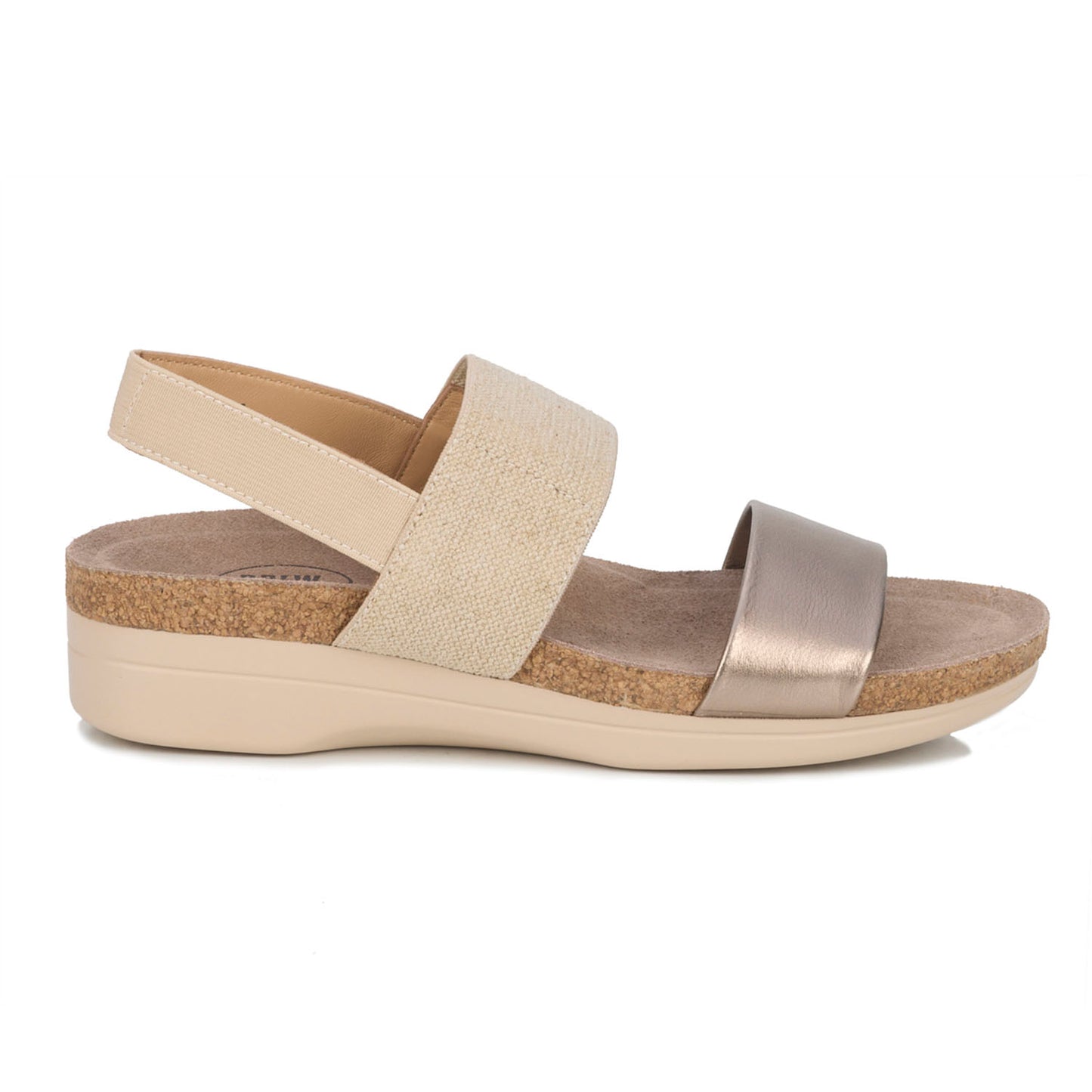Beige sandal with cork sole on a white background