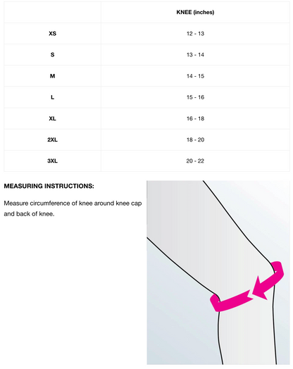 Neoprene Knee Support w/ Open Patella Size Chart