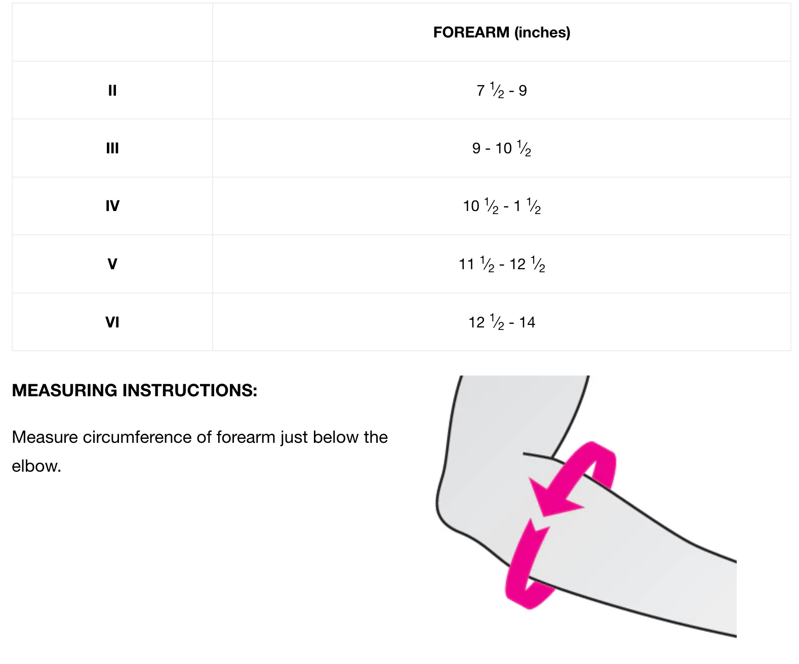 DocOrtho Knit Elbow Support Size Chart