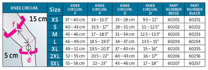 DocOrtho Seamless Knee Support Size Chart