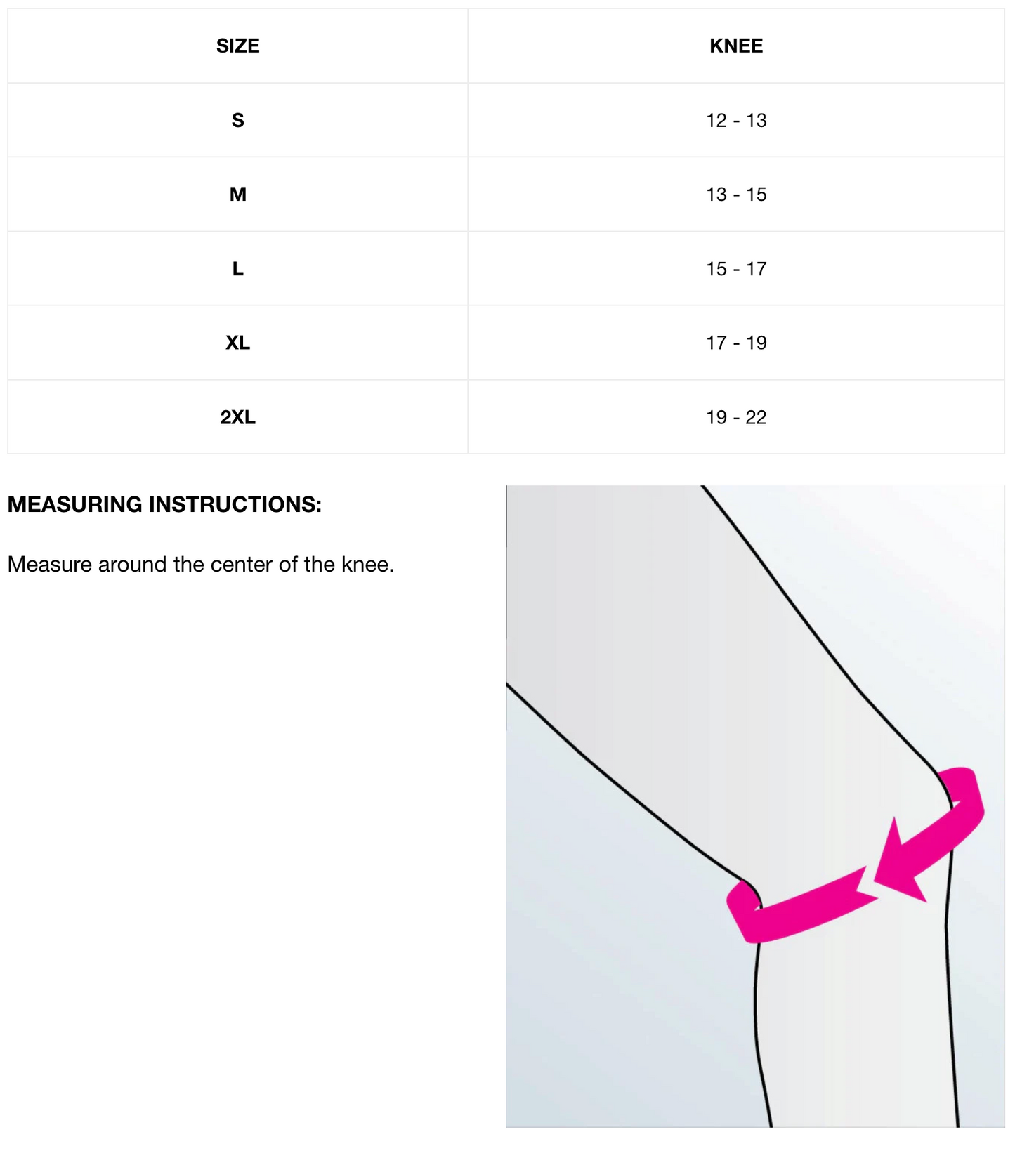 DocOrtho Tracking Brace Size Chart